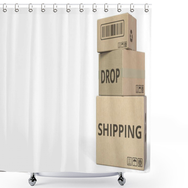 Personality  Falling Cartons. Conceptual 3D Rendering Shower Curtains