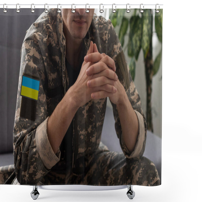 Personality  Ukraine Patch Flag On Army Uniform. Ukraine Military Uniform. Ukrainian Troops Shower Curtains