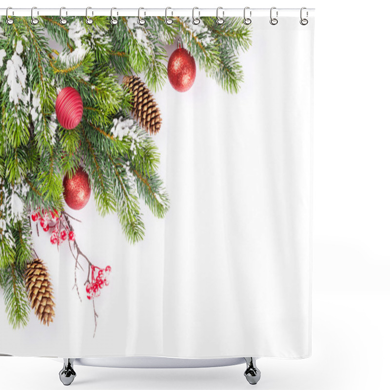 Personality  Christmas Tree Branches With Snow And Baubles Shower Curtains