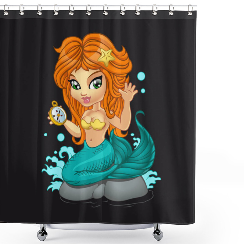 Personality  A Cute Little Mermaid And A Compass Shower Curtains