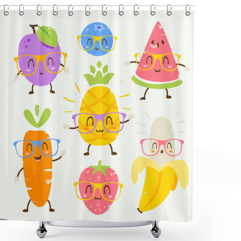 Personality  Vector Cartoon Fruits In Glasses Set Shower Curtains