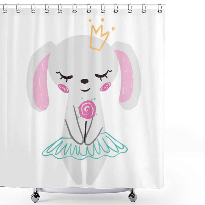 Personality  Bunny Baby Girl Cute Print. Sweet Rabbit With Sweet Lollipop, Ballet Skirt, Crown. Shower Curtains