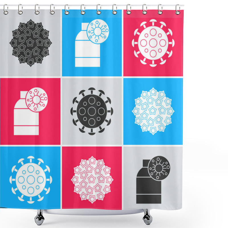 Personality  Set Virus, Bottle With Virus And Virus Icon. Vector. Shower Curtains