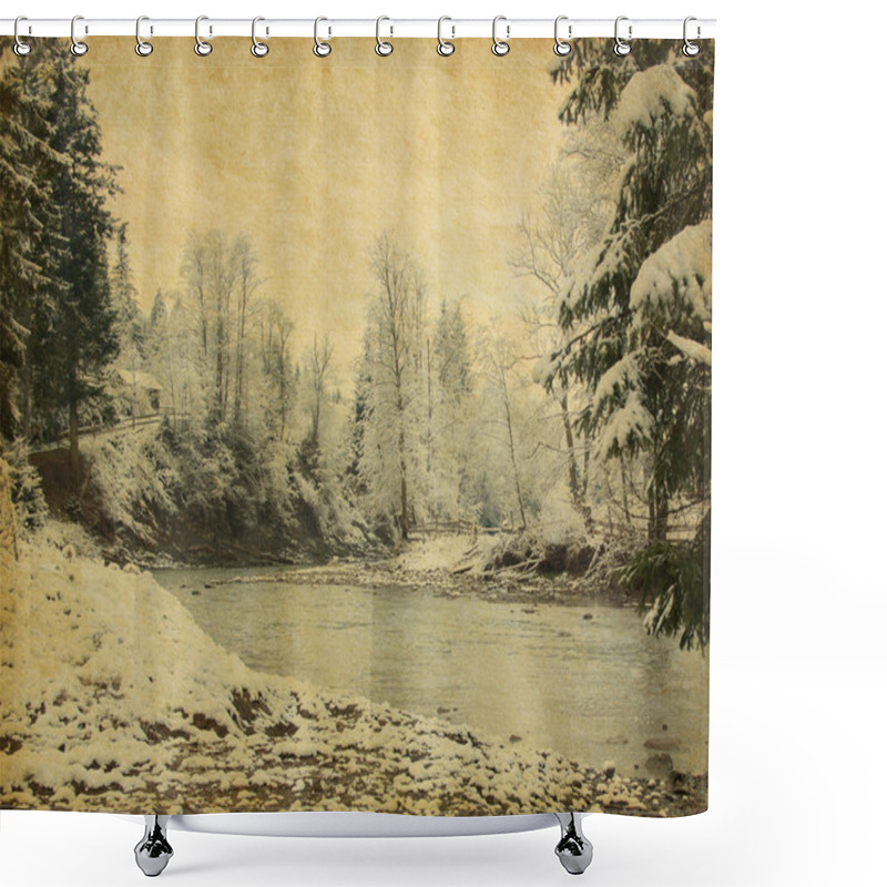 Personality  Retro Image Of Winter Landscape Shower Curtains