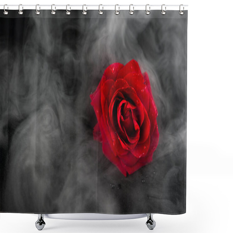 Personality  Abstract Heavy Red Rose. Black Background In Smoke With Red Rose Petals. Shower Curtains