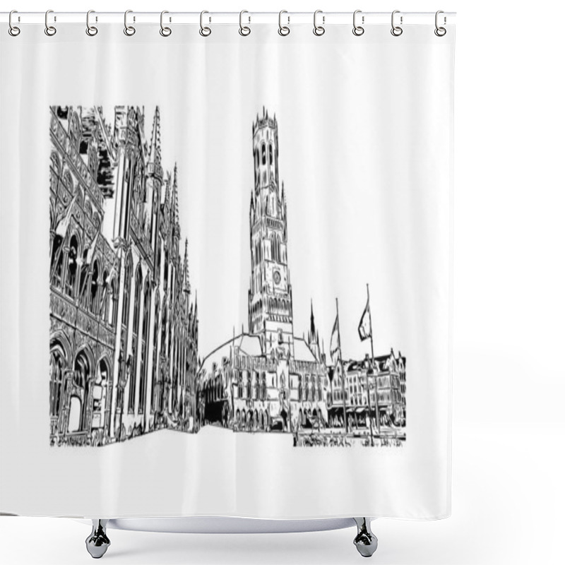 Personality  Print Building View With Landmark Of Bruges Is The City In Belgium. Hand Drawn Sketch Illustration In Vector. Shower Curtains