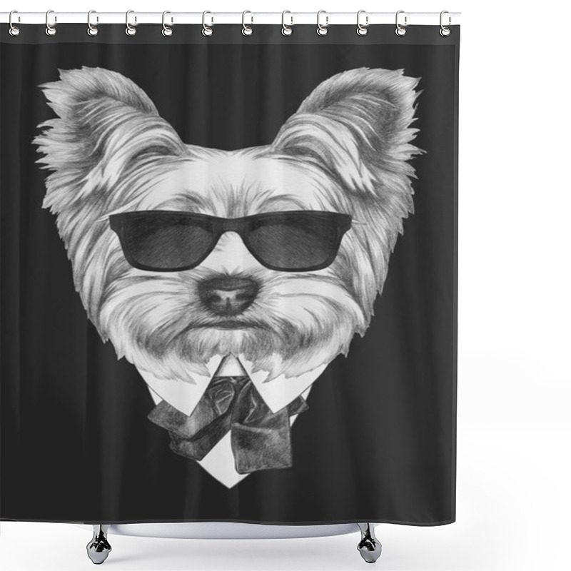 Personality  Portrait Of Yorkshire Terrier In Suit Shower Curtains