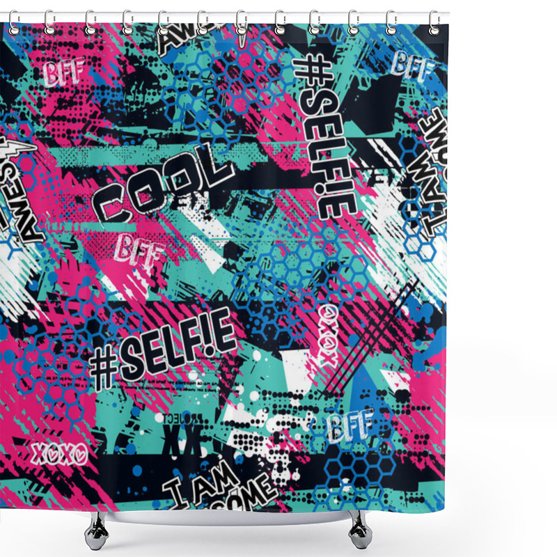 Personality  Abstract Seamless Fashion Print With Girls Slogan. Repeated Graffiti Pattern For Textile, Sport Clothes, Wrapping Paper, T-shirts, Web. Shower Curtains