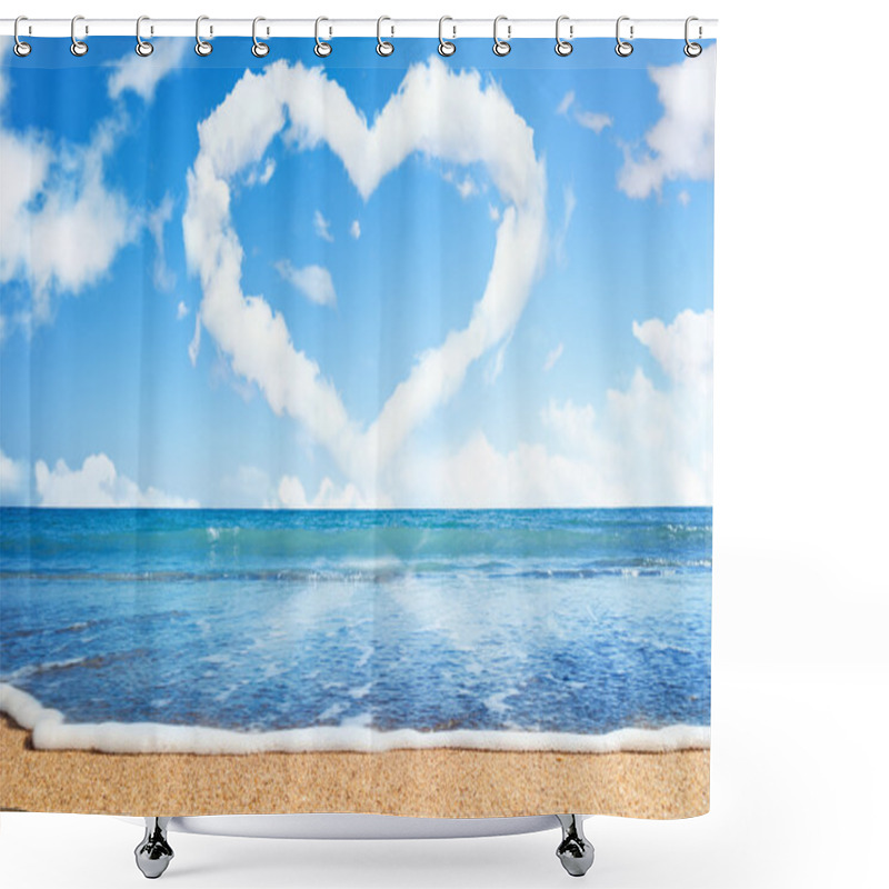 Personality  Beach And Sea. Heart Of Clouds On Sky. Symbol Of Love Shower Curtains