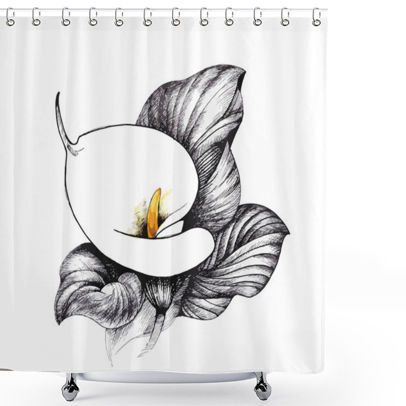 Personality  Calla Lilly Floral, Black And White Illustration Background Shower Curtains