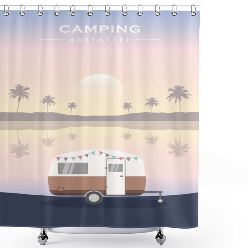 Personality  Tropical Camping Adventure Summer Holiday With Camper Shower Curtains