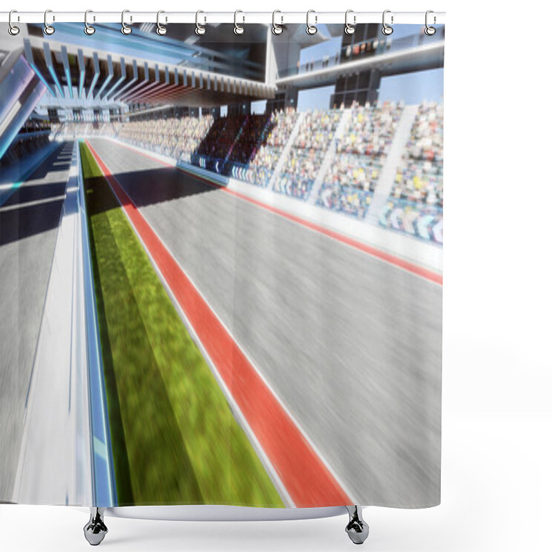 Personality  Moving Racetrack With Arrow Neon Light Decoration. 3d Rendering Shower Curtains