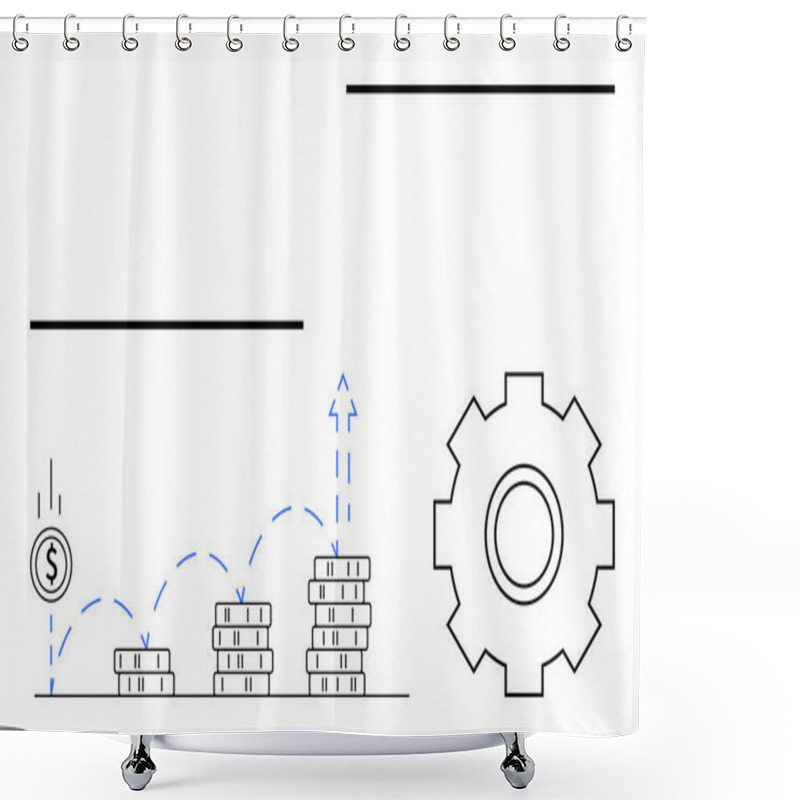 Personality  Coin Stacks Increasing In Height With Upward Arrows And A Gear Icon. Ideal For Finance, Investment, Development, Business Efficiency, Productivity, Progress, Or Economic Improvement Concepts Shower Curtains