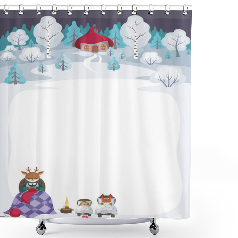 Personality  Children's Background With The Image Of Funny Forest Animals And Winter Landscape.  Shower Curtains