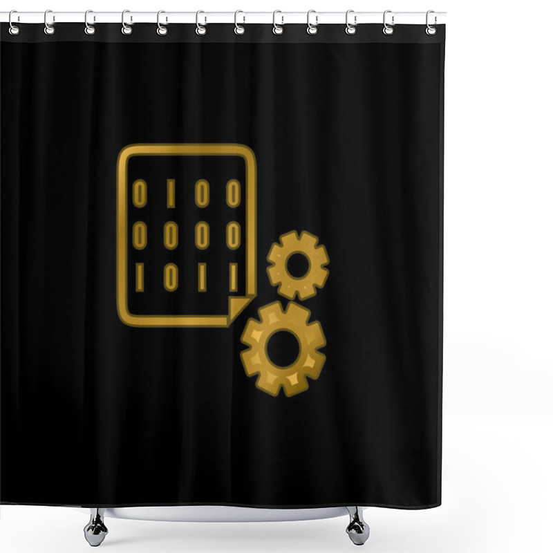 Personality  Binary Codes And Cogwheels Gold Plated Metalic Icon Or Logo Vector Shower Curtains