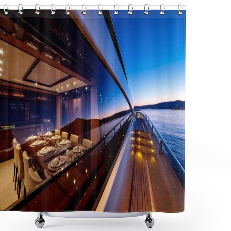 Personality  A Beautiful Shot From The Yacht Under A Dark Blue Sky At Night Time Shower Curtains