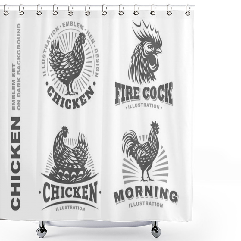 Personality  Set Chicken Emblem On White Background Shower Curtains