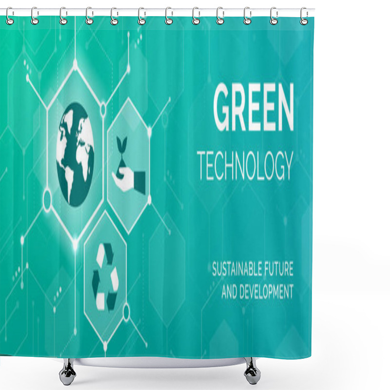 Personality  Green Technology, Environmental Care And Sustainable Development Banner With Icons Shower Curtains