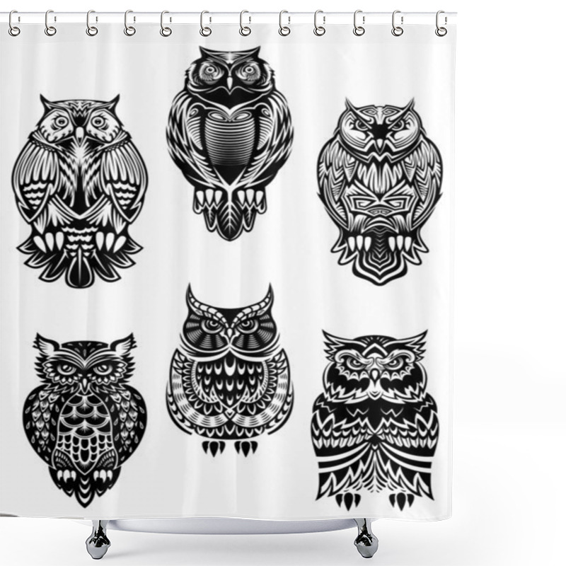 Personality  Tribal Owl Birds Set Shower Curtains