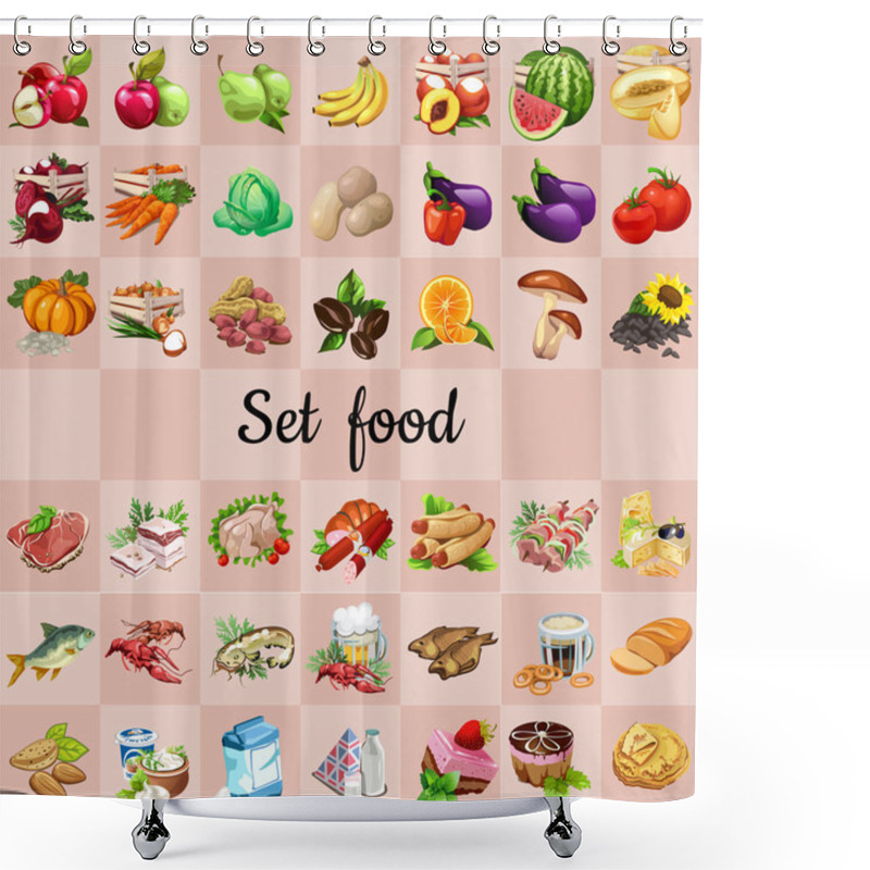 Personality  Big Set Of Foods And Ingredients Shower Curtains