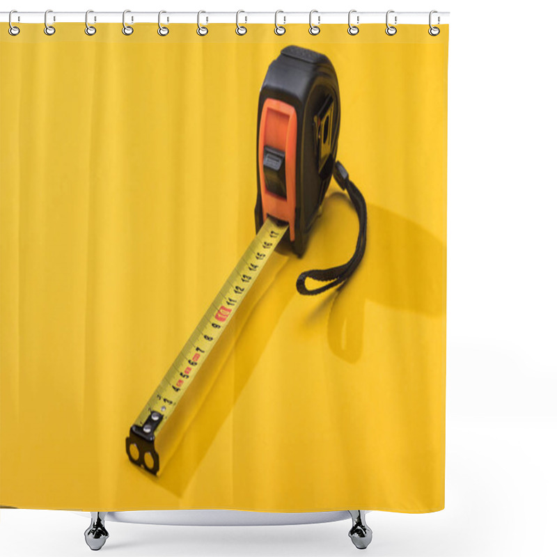 Personality  Industrial Measuring Tape With Shadow On Yellow Background Shower Curtains