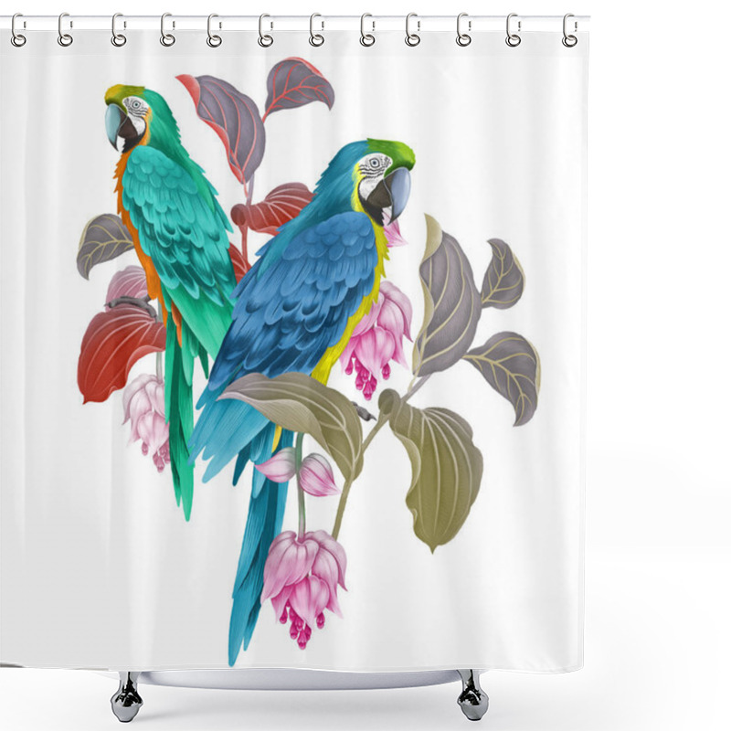 Personality  Macaw Birds, Flowers And Leaves Of Exotic Plant. Shower Curtains