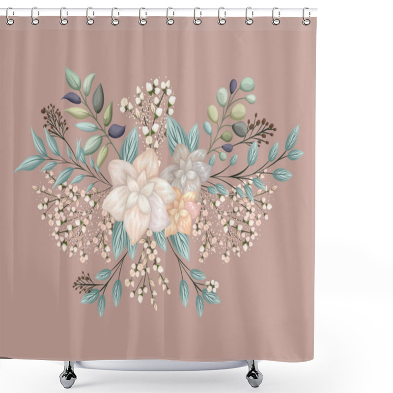 Personality  White Flower With Leaves Painting Vector Design Shower Curtains