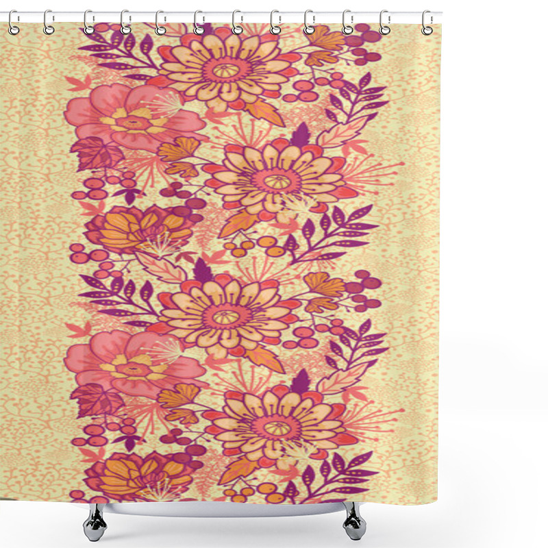 Personality  Fall Flowers Vertical Seamless Pattern Background Border Shower Curtains