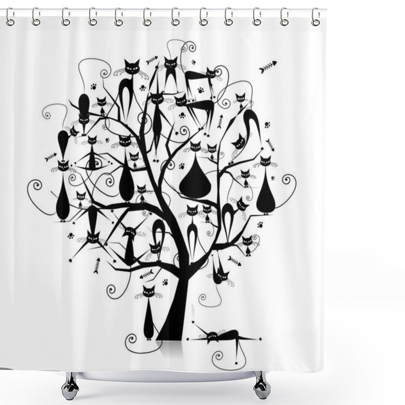 Personality  Black Cats On Tree Branches, Silhouette For Your Design Shower Curtains