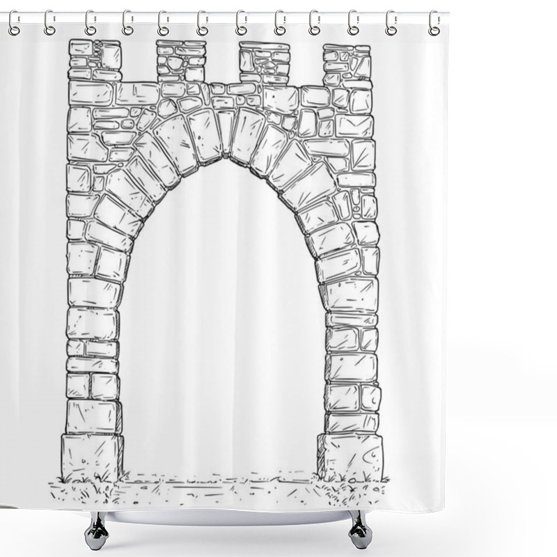 Personality  Cartoon Vector Of Open Stone Medieval Decision Gate Shower Curtains