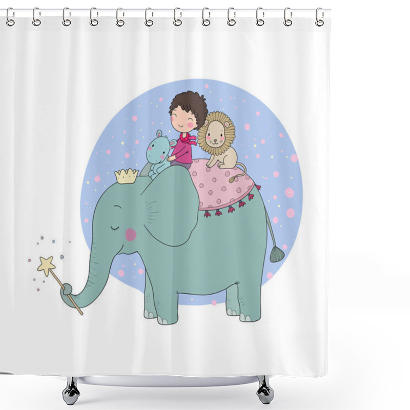 Personality  Cute Cartoon Little Boy And Big Elephant. Shower Curtains