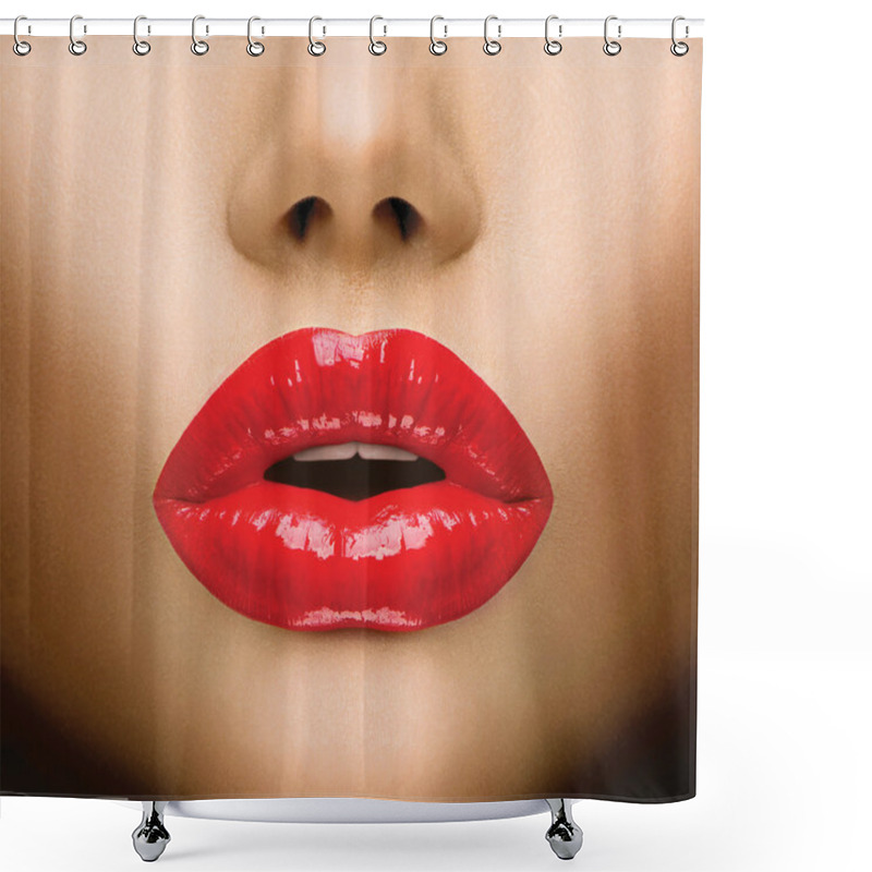 Personality  Sexy Lips. Beautiful Make-up Closeup. Kiss Shower Curtains