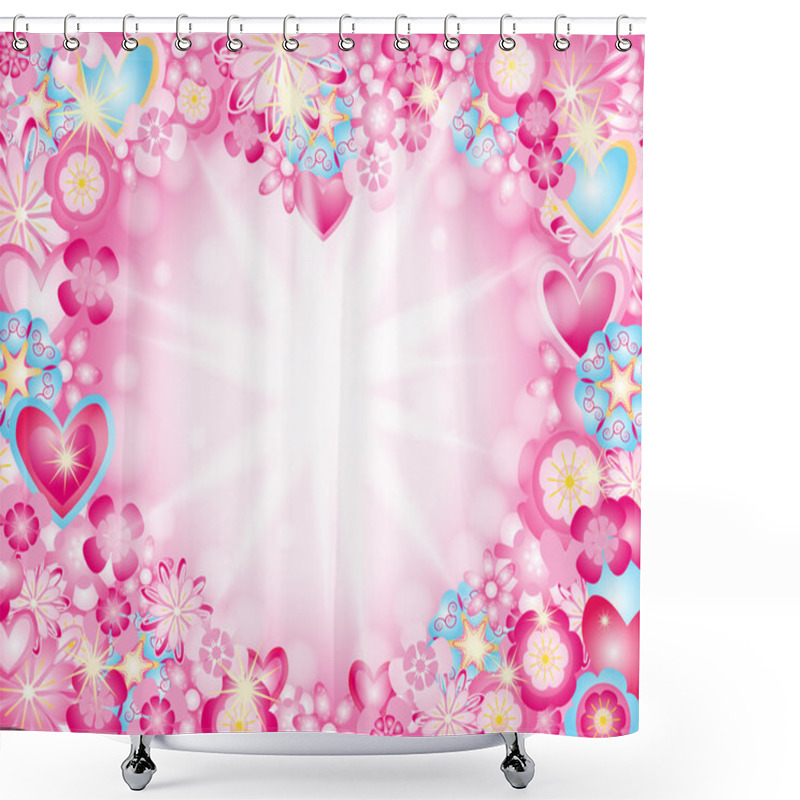 Personality  Heart Made Of Flowers Stars And Rays Shower Curtains