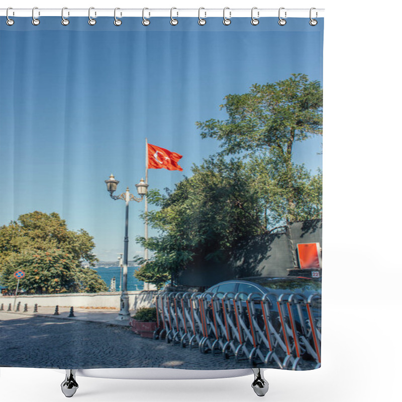 Personality  Flag Of Turkey On Urban Street In Istanbul  Shower Curtains