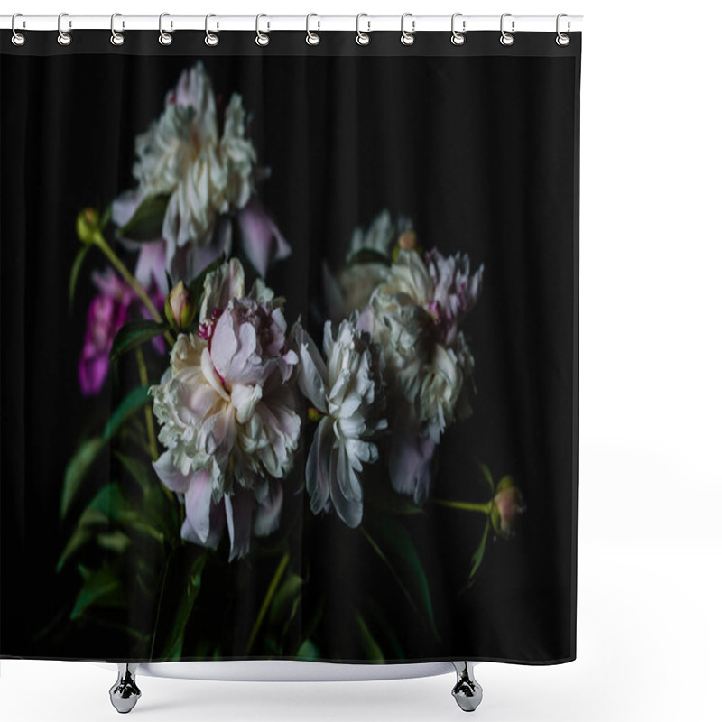 Personality  Beautiful Delicate Peonies On A Dark Background, Blooming Flowers, March 8, Mother's Day, Birthday Present. Shower Curtains