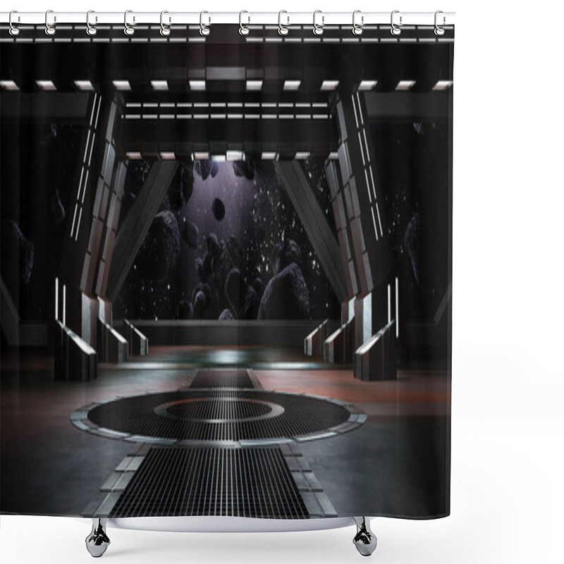 Personality  Sci Fi  Corridor With View Of Space Galaxy 3d Rendering Shower Curtains