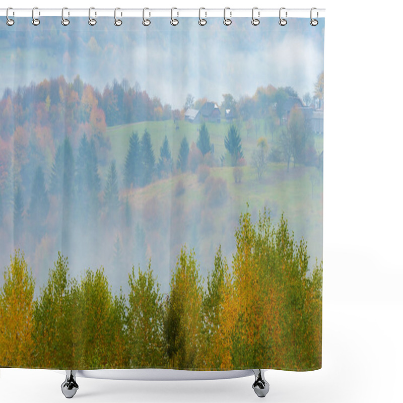 Personality  Fog In The Mountain Village Shower Curtains