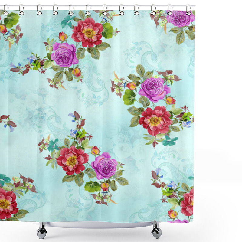 Personality  Seamless Texture Sky Background With Flower Pattern Shower Curtains