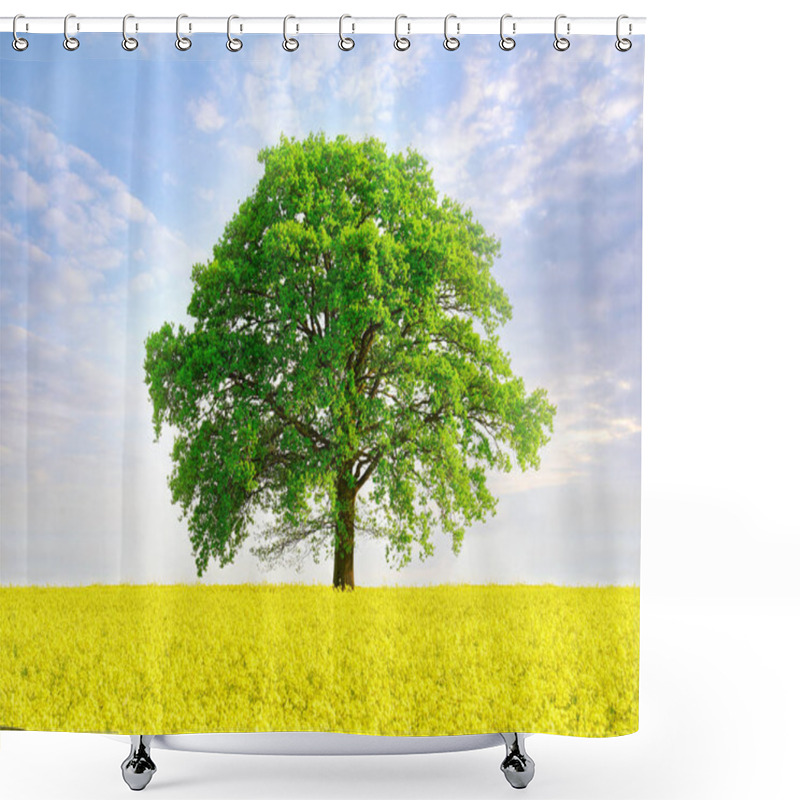 Personality  Summer Meadow With Rape Flowers And Big Tree Shower Curtains