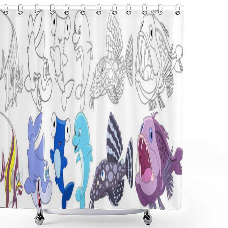 Personality  Cartoon Underwater Animals Set Shower Curtains