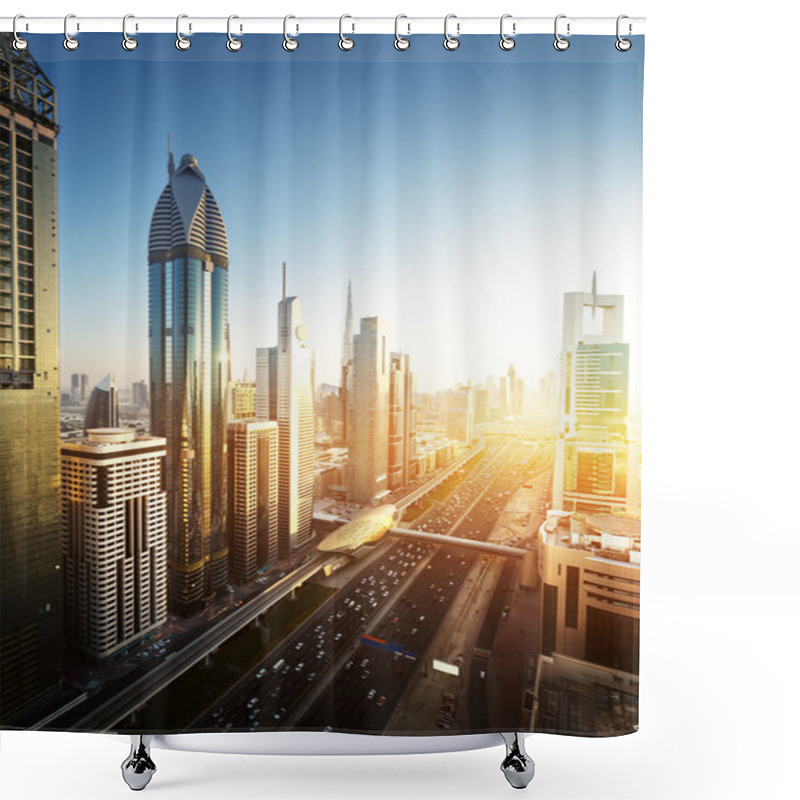 Personality  Dubai Skyline In Sunset Time, United Arab Emirates Shower Curtains