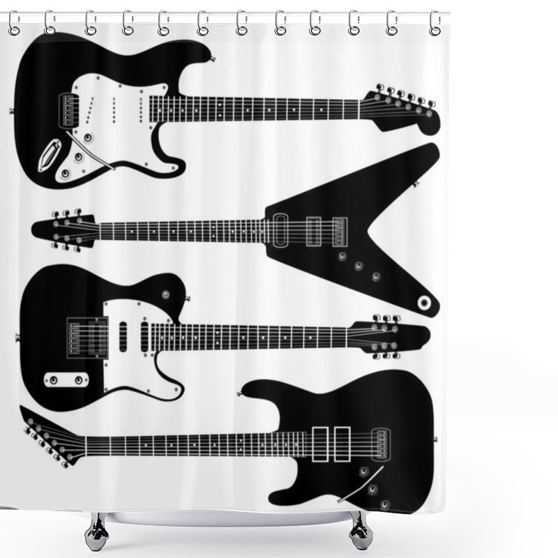 Personality  Electric Guitars Vector Silhouettes Shower Curtains