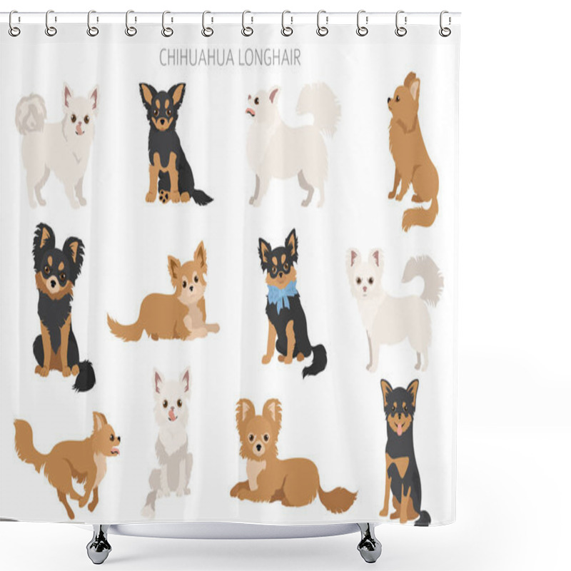 Personality  Chihuahua Dogs  In Different Poses. Adult And Puppy Set.  Vector Illustration Shower Curtains