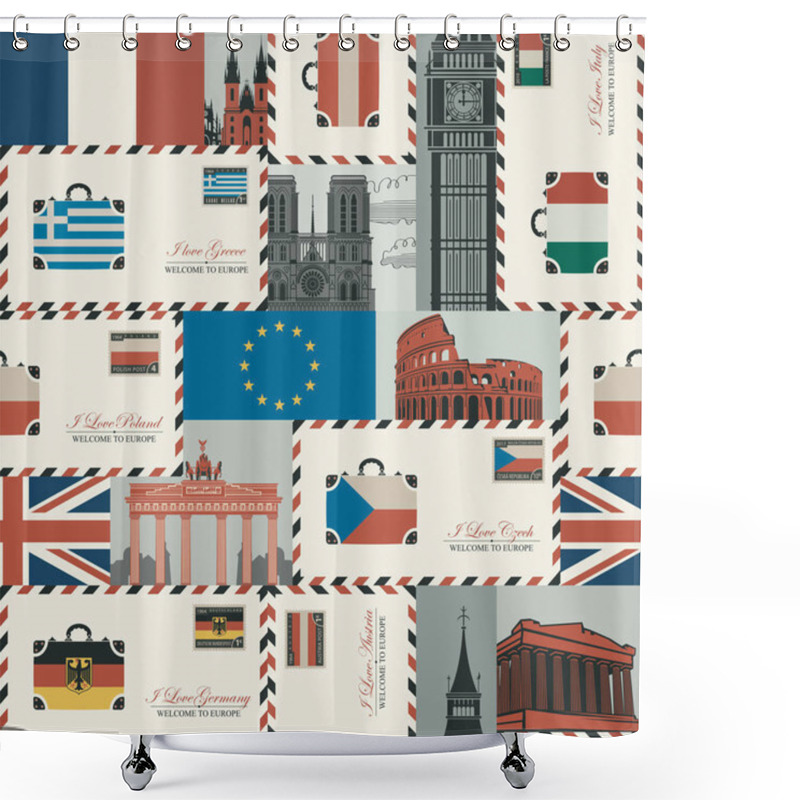 Personality  Vector Seamless Pattern On The Traveling Theme Shower Curtains