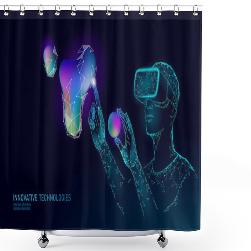 Personality  Virtual Augmented Reality Helmet Low Poly. Innovation Media Entertainment Polygonal Concept. Neon Liquid Gradient Digital Control Science Panel. Man Work Computer Data Analysis Vector Illustration Shower Curtains