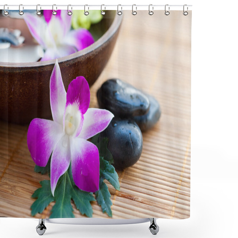 Personality  Spa Stones With Orchids And Bowl Of Water Shower Curtains