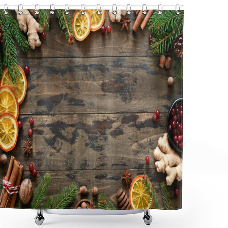 Personality  New Year's Decoration With Fir. Hot Drink Ingredients. Morse. Shower Curtains