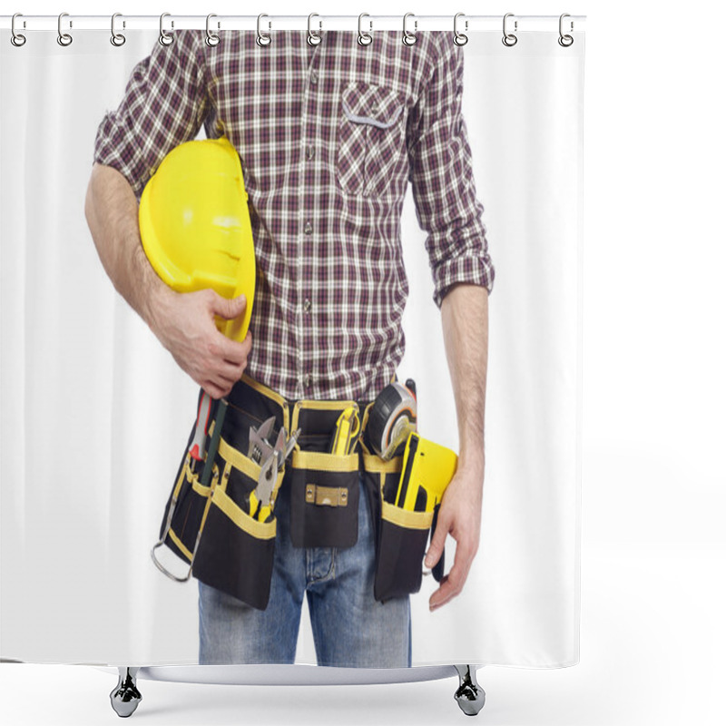 Personality  Carpenter With Tool Belt And Hardhat Shower Curtains