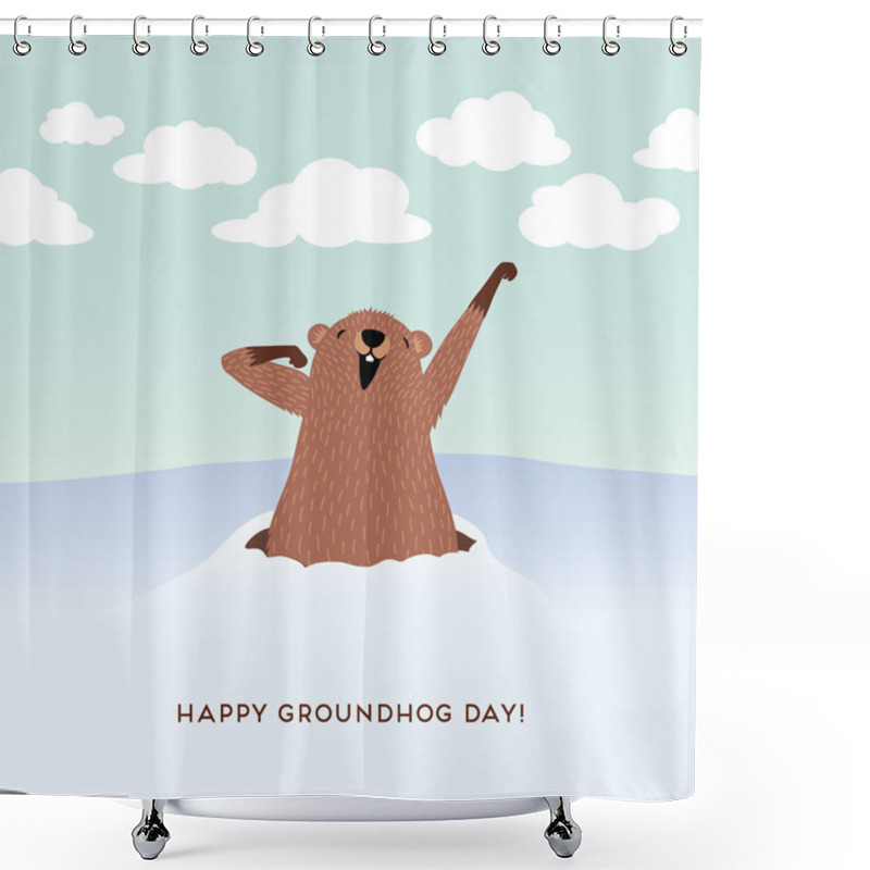 Personality  Happy Groundhog Day Design With Cute Groundhog Shower Curtains