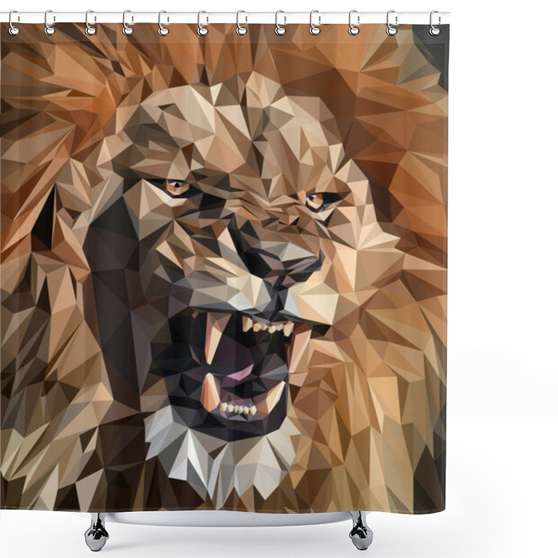 Personality  Growling Lion Made Of Polygons Shower Curtains